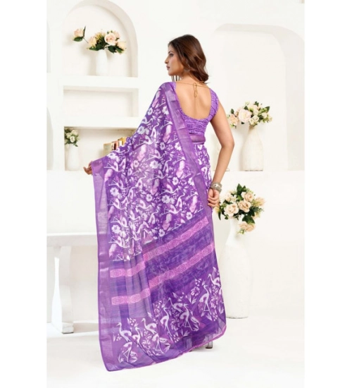 Generic Women's Linen Cotton Printed Ready To Wear Saree With Unstitched Blouse 5.5 Mtr (Purple) Generic Women's Linen Cotton Printed Ready To Wear Saree With Unstitched Blouse 5.5 Mtr (Purple)