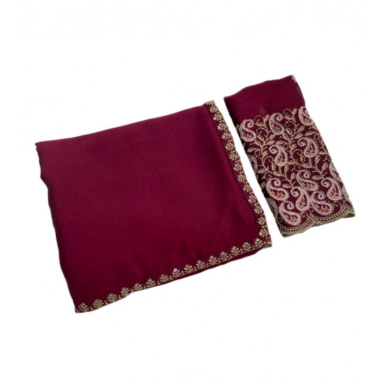 Generic Women's Chiffon Embroidered Saree With Unstitched Blouse 5.5Mtr (Maroon) Generic Women's Chiffon Embroidered Saree With Unstitched Blouse 5.5Mtr (Maroon)