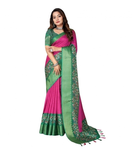 Generic Women's Cotton Silk Printed Saree With Unstitched Blouse 5.5Mtr (Multicolor)