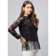 Generic Women's Lace Self Design Short Sleeve Top (Black) Generic Women's Lace Self Design Short Sleeve Top (Black)