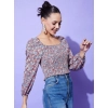 Generic Women's Polyester Floral Long Sleeves Top (Multicolor)