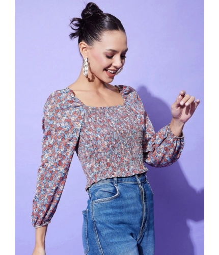 Generic Women's Polyester Floral Long Sleeves Top (Multicolor)