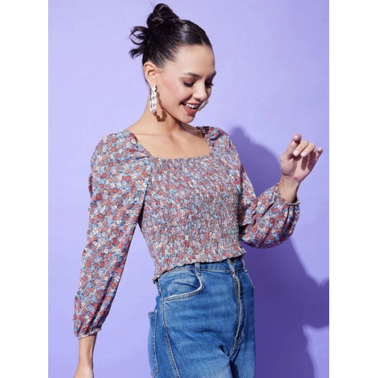 Generic Women's Polyester Floral Long Sleeves Top (Multicolor) Generic Women's Polyester Floral Long Sleeves Top (Multicolor)