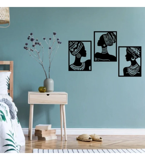 Generic African Elegance Wooden Wall Decor – Set of 3 Panels (Black)