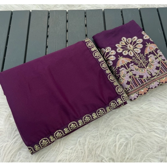 Generic Women's Art Silk Embroidered Saree With Unstitched Blouse 5.5Mtr (Purple) Generic Women's Art Silk Embroidered Saree With Unstitched Blouse 5.5Mtr (Purple)