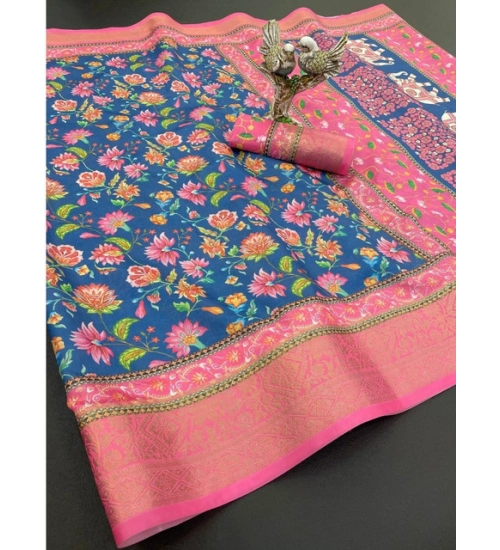 Generic Women's Soft Dola Cotton Printed Saree With Unstitched Blouse 5.5Mtr (Blue) Generic Women's Soft Dola Cotton Printed Saree With Unstitched Blouse 5.5Mtr (Blue)