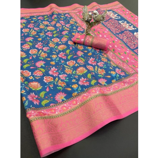 Generic Women's Soft Dola Cotton Printed Saree With Unstitched Blouse 5.5Mtr (Blue) Generic Women's Soft Dola Cotton Printed Saree With Unstitched Blouse 5.5Mtr (Blue)