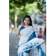 Generic Women's Linen Printed Saree With Unstitched Blouse 5.5Mtr (White)