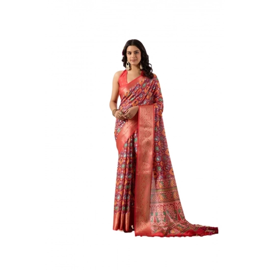 Generic Women's Faux_Patola Woven Saree With Unstitched Blouse 5.5Mtr (Red)