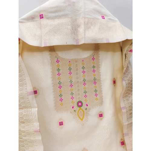 Women's Banarasi Silk Printed Unstitched Salwar Suit Material With Dupatta (White, 3Mtrs) Women's Banarasi Silk Printed Unstitched Salwar Suit Material With Dupatta (White, 3Mtrs)