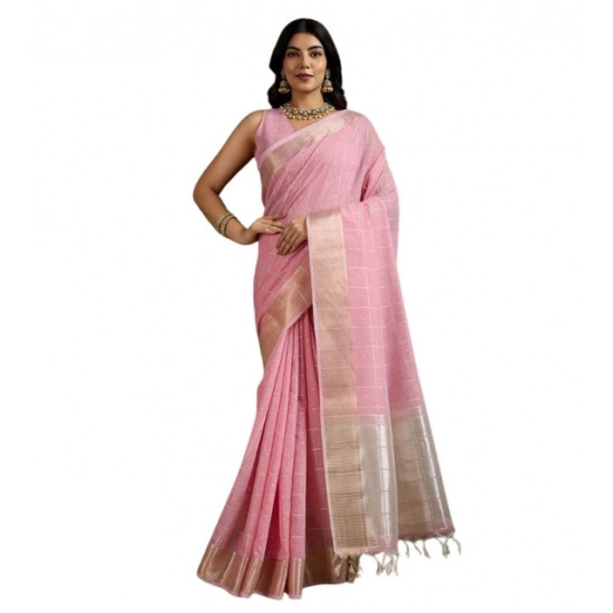 Generic Women's Tissue Checks_With_Buttis Saree With Unstitched Blouse 5.5Mtr (Light_Pink)