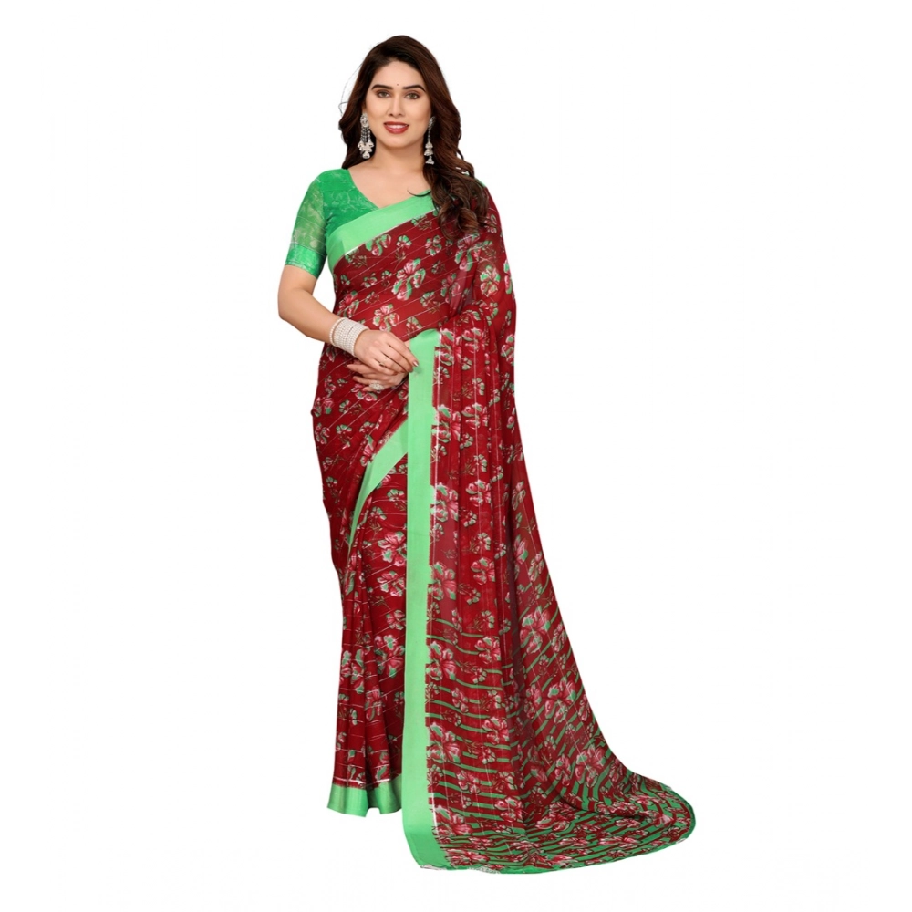 Generic Women's Georgette Printed Saree With Unstitched Blouse 5.5Mtr (Red) Generic Women's Georgette Printed Saree With Unstitched Blouse 5.5Mtr (Red)