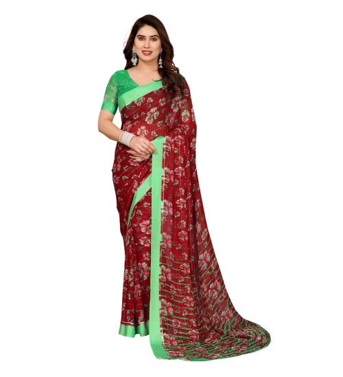 Generic Women's Georgette Printed Saree With Unstitched Blouse 5.5Mtr (Red)
