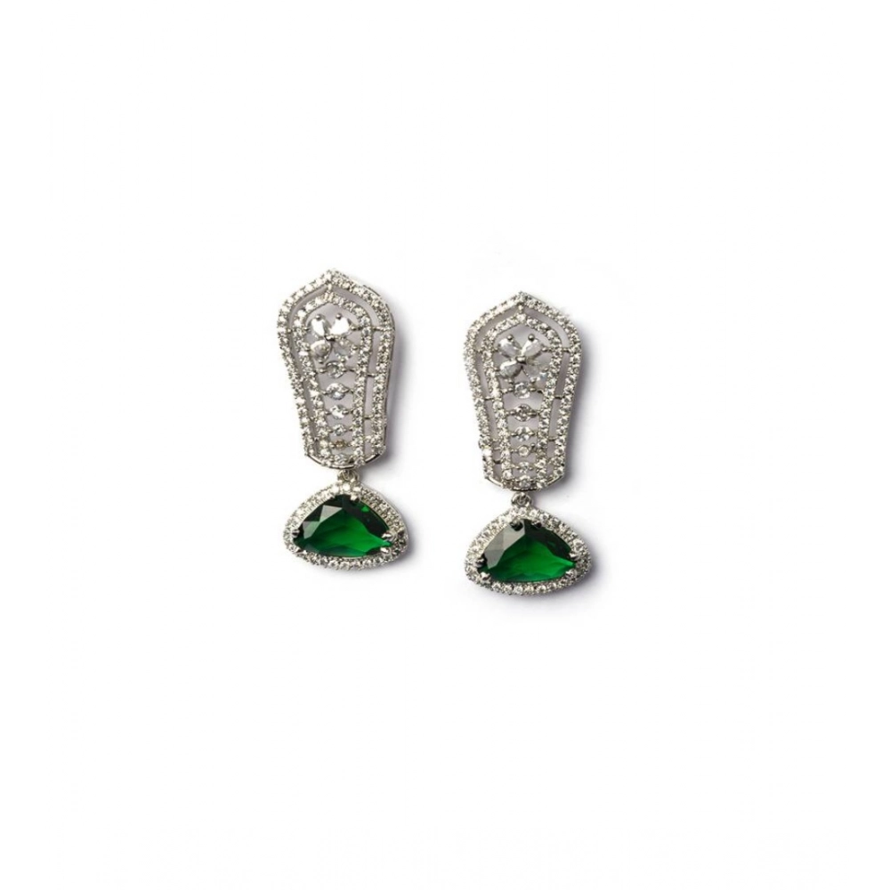 Generic Women's Brass Silver Plated Drop Earrings (Green) Generic Women's Brass Silver Plated Drop Earrings (Green)