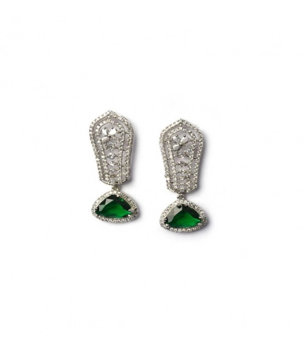 Generic Women's Brass Silver Plated Drop Earrings (Green)