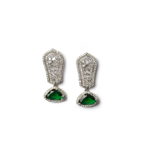 Generic Women's Brass Silver Plated Drop Earrings (Green) Generic Women's Brass Silver Plated Drop Earrings (Green)