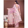 Generic Women's Linen Cotton Printed Saree With Unstitched Blouse 5.5Mtr (Purple)