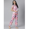 Generic Women's Cotton Blend Printed Short Sleeve Night Suit (Pink)