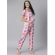 Generic Women's Cotton Blend Printed Short Sleeve Night Suit (Pink)