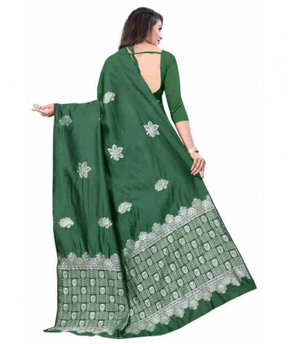 Generic Women's Soft Lichi Silk Printed Saree With Unstitched Blouse 5.5Mtr (Green)