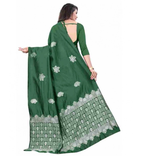 Generic Women's Soft Lichi Silk Printed Saree With Unstitched Blouse 5.5Mtr (Green)