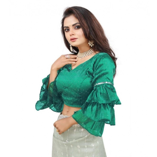 Generic Women's Organza Solid V Neck Layered Ruffle Sleeve Readymade Blouse (Rama Free Size , up to 38–40 Bust)-PID65857 Generic Women's Organza Solid V Neck Layered Ruffle Sleeve Readymade Blouse (Rama Free Size , up to 38–40 Bust)-PID65857