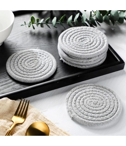 Generic Cotton Rope Drink Coasters 6 Pcs Set (Grey)