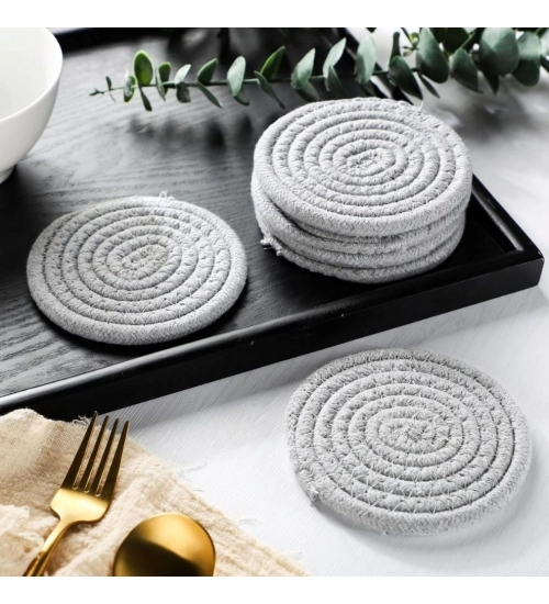 Generic Cotton Rope Drink Coasters 6 Pcs Set (Grey)