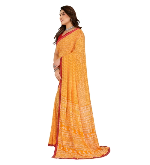Generic Women's Georgette Printed Saree With Unstitched Blouse 5.5Mtr (Yellow)