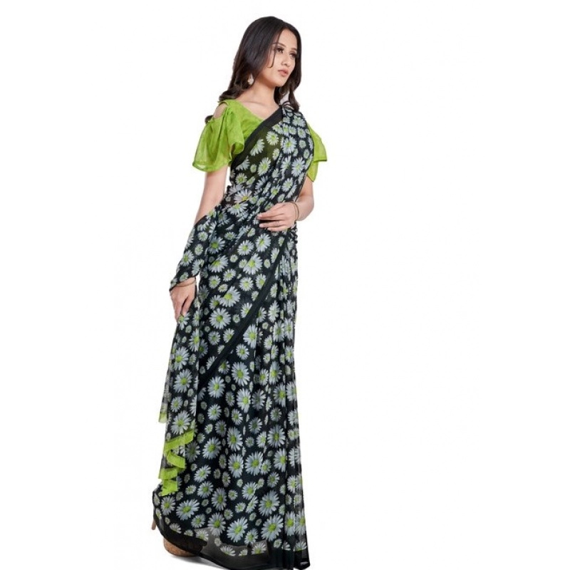 Women's Georgette Printed Saree With Unstitched Blouse 5.5Mtr (Green) Women's Georgette Printed Saree With Unstitched Blouse 5.5Mtr (Green)