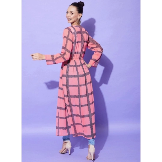Generic Women's Polyester Check Long Sleeves Shrug (Pink) Generic Women's Polyester Check Long Sleeves Shrug (Pink)