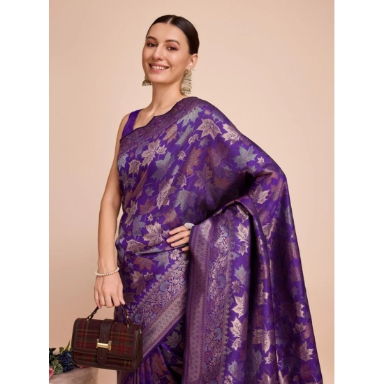 Generic Women's Soft Silk Jacquard Saree With Unstitched Blouse 5.5Mtr (Purple)