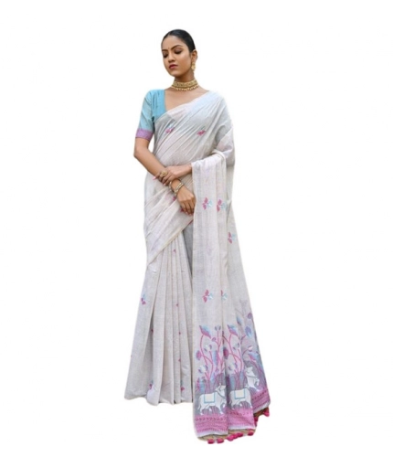 Generic Women's Blended_Cotton Floral Weaving Pattern Saree With Unstitched Blouse 5.5Mtr (Pink)