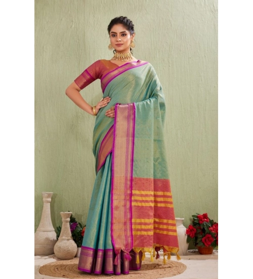 Generic Women's Silk Blended Jaquard Woven Saree With Unstitched Blouse 5.5Mtr (Light Green)
