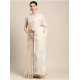 Generic Women's Linen Cotton Printed Saree With Unstitched Blouse 5.5Mtr (Cream)
