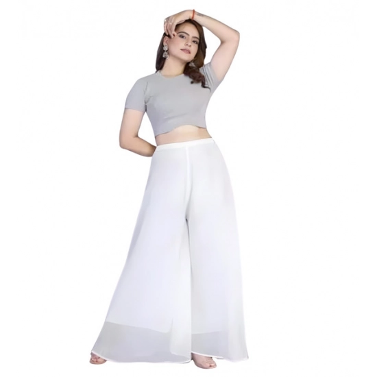 Generic Women's Pack of 1 Georgette Solid High Rise Wide Leg Flared Palazzo Pants with Elastic Waist (White) Generic Women's Pack of 1 Georgette Solid High Rise Wide Leg Flared Palazzo Pants with Elastic Waist (White)