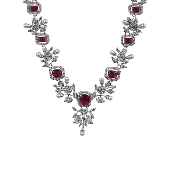 Generic Women's Brass Silver Plated Necklace set (Red) Generic Women's Brass Silver Plated Necklace set (Red)