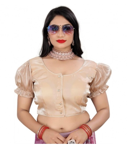 Generic Women's Jimmy Solid Designer Neck Elastic Sleeve Readymade Blouse (Beige 38 , Alterable up to 42)-PID65826