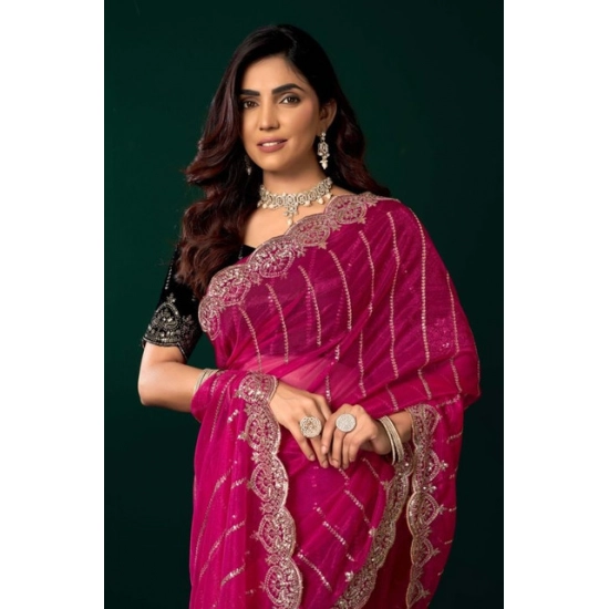 Generic Women's Net Sequence Saree With Unstitched Blouse 5.5Mtr (Pink) Generic Women's Net Sequence Saree With Unstitched Blouse 5.5Mtr (Pink)