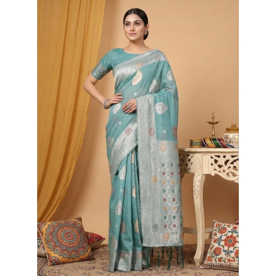 Generic Women's Linen Cotton Printed Saree With Unstitched Blouse 5.5Mtr (Sea Green) Generic Women's Linen Cotton Printed Saree With Unstitched Blouse 5.5Mtr (Sea Green)