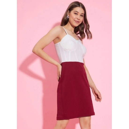 Generic Women's Polyester Lycra Color Blocking Shoulder Straps Dress (White - Maroon) Generic Women's Polyester Lycra Color Blocking Shoulder Straps Dress (White - Maroon)