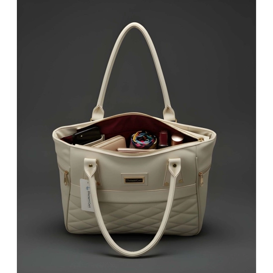 Women's PU Leather Solid Shoulder Zipper Handbag (Cream)