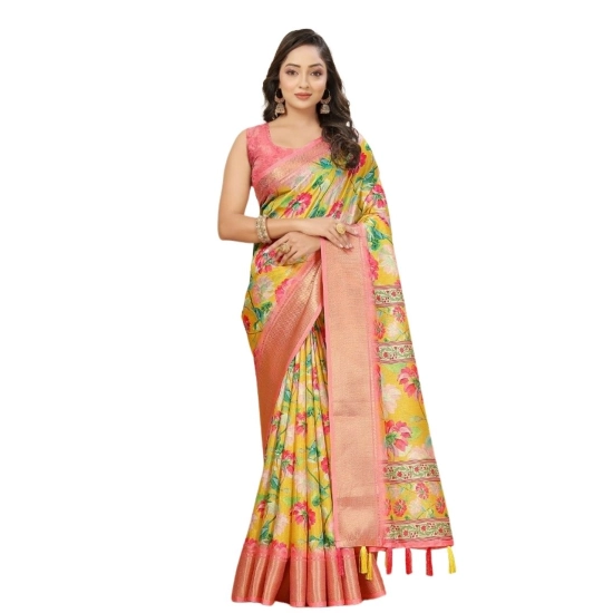 Generic Women's Cotton Silk Floral Printed Saree With Unstitched Blouse 5.5Mtr (Yellow) Generic Women's Cotton Silk Floral Printed Saree With Unstitched Blouse 5.5Mtr (Yellow)
