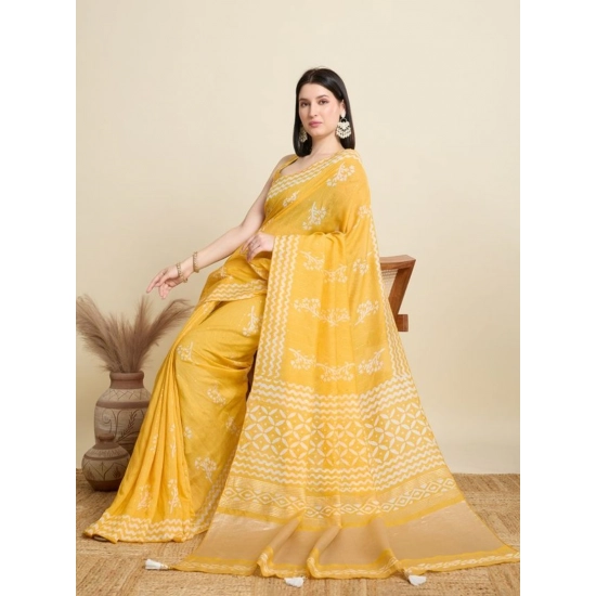 Generic Women's Semi Cotton Printed Saree With Unstitched Blouse 5.5Mtr (Yellow) Generic Women's Semi Cotton Printed Saree With Unstitched Blouse 5.5Mtr (Yellow)