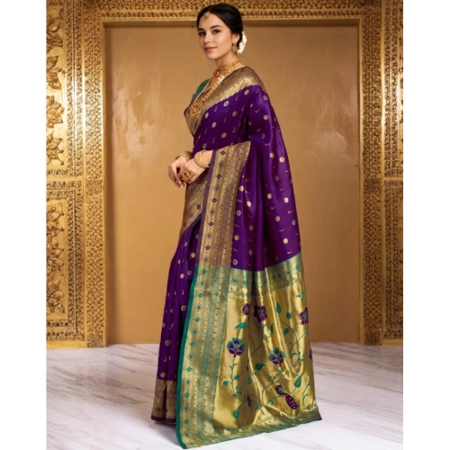 Women's Silk Blend Zari Weaving Saree With Unstitched Blouse 5.5Mtr (Purple) Women's Silk Blend Zari Weaving Saree With Unstitched Blouse 5.5Mtr (Purple)