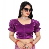Generic Women's Jimmy Solid Designer Neck Elastic Sleeve Readymade Blouse (Purple 38 , Alterable up to 42)-PID65833
