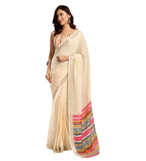 Generic Women's Faux Linen Floral Print Ready to wear Saree With Unstitched Blouse 5.5Mtr (Cream) Generic Women's Faux Linen Floral Print Ready to wear Saree With Unstitched Blouse 5.5Mtr (Cream)