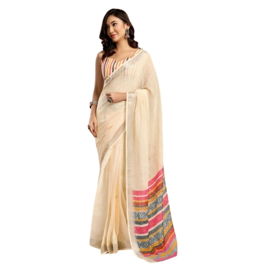 Generic Women's Faux Linen Floral Print Ready to wear Saree With Unstitched Blouse 5.5Mtr (Cream) Generic Women's Faux Linen Floral Print Ready to wear Saree With Unstitched Blouse 5.5Mtr (Cream)