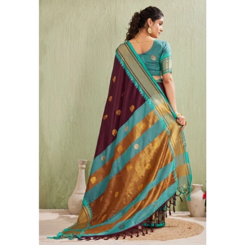 Women's Silk Blended Jaquard Woven Saree With Unstitched Blouse 5.5Mtr (Purple)