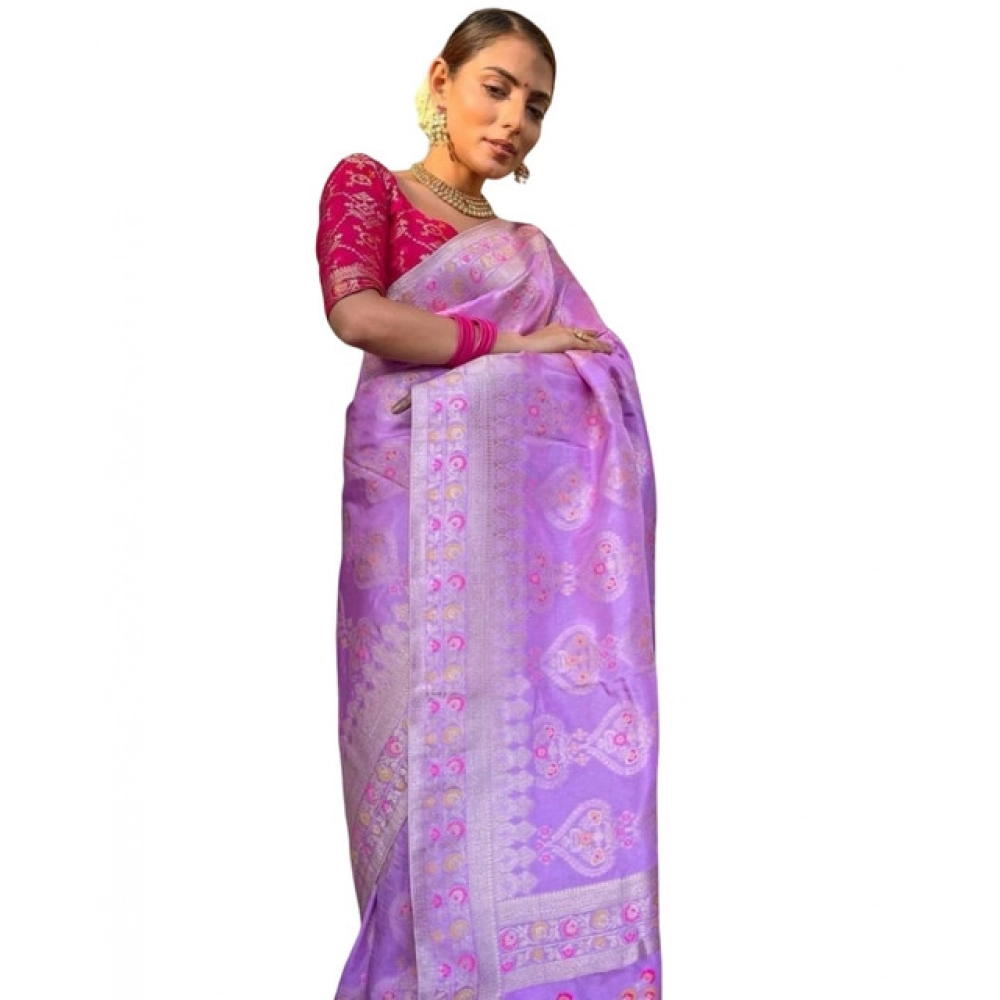 Generic Women's Soft Litchi Silk Jacquard Work Saree With Unstitched Blouse 5.5Mtr (Lavender) Generic Women's Soft Litchi Silk Jacquard Work Saree With Unstitched Blouse 5.5Mtr (Lavender)